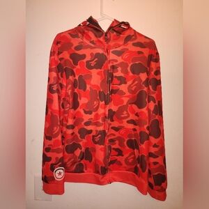 sz L Men's Bape Orange Bapesta Unofficial Unbranded Hooded Zip Up Hoodie Jacket